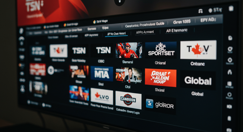 EPG interface showing Canadian channels on Apollo IPTV