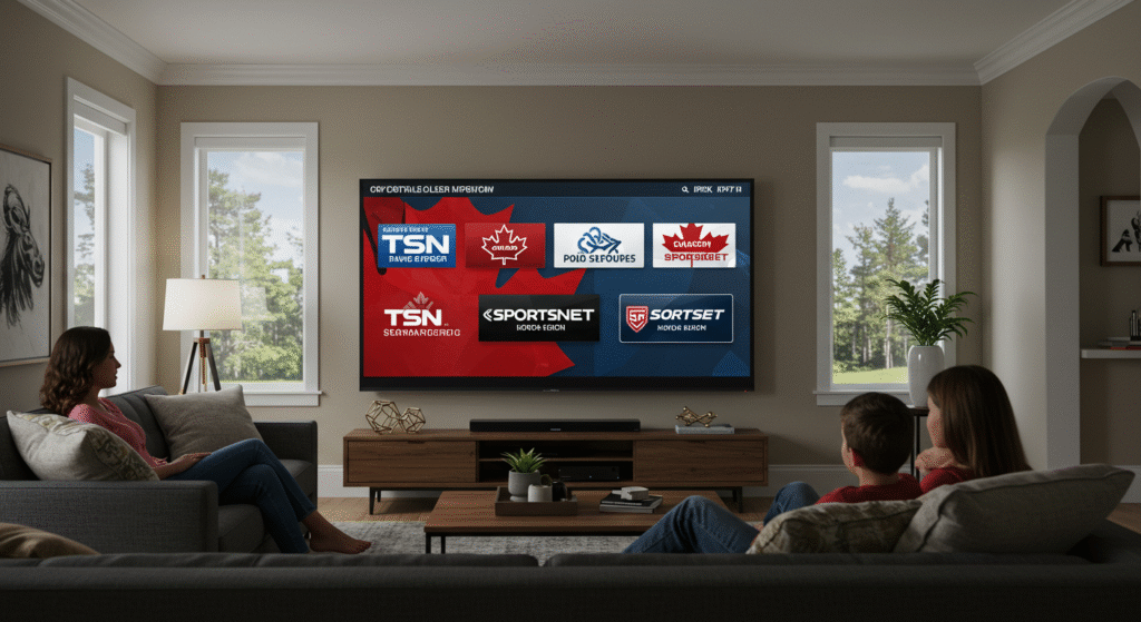 Canadian family enjoying ca iptv on a modern smart TV