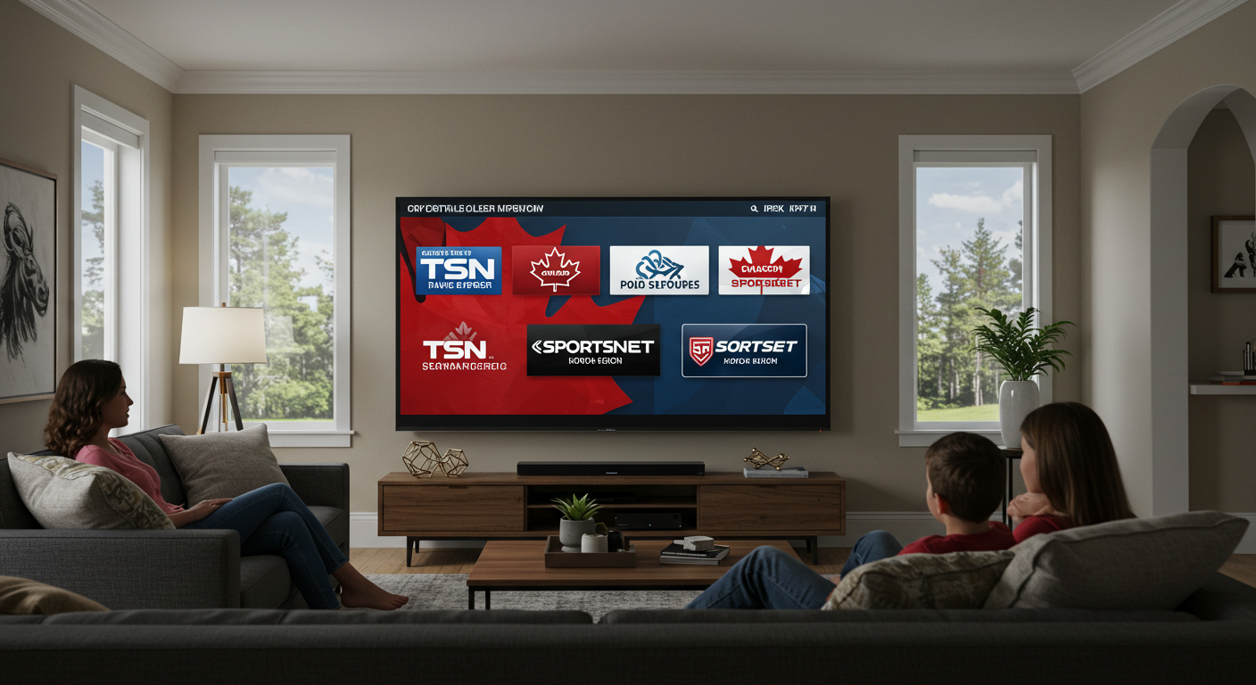 Canadian family enjoying ca iptv on a modern smart TV