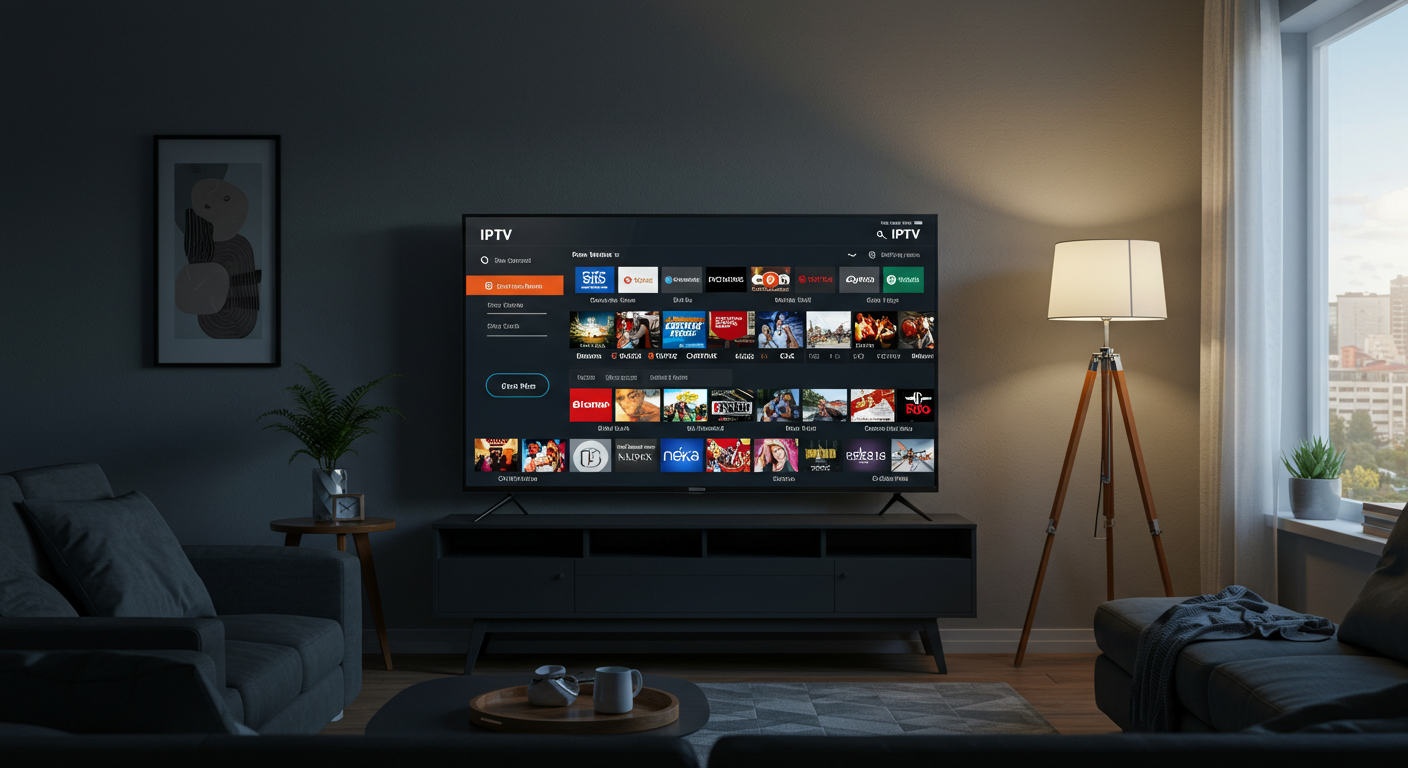 Smart TV interface showing best IPTV channel guide in a modern Canadian living room
